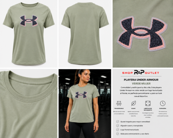 ChatGPT Image 24 may 2026, 10_14_18 p.m. Playera Under Armour Verde Mujer | Logo Texturizado Deportivo