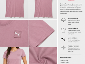 puma rosa Playera Puma Mujer Rosa Casual de Algodón Manga Corta
