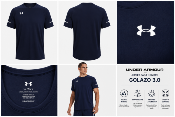 UA azul Jersey Deportivo Under Armour Azul Marino Hombre | Golazo 3.0