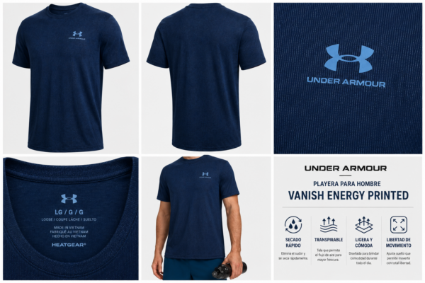 UA azul marino Playera Deportiva Under Armour Azul Hombre | Vanish Energy Printed