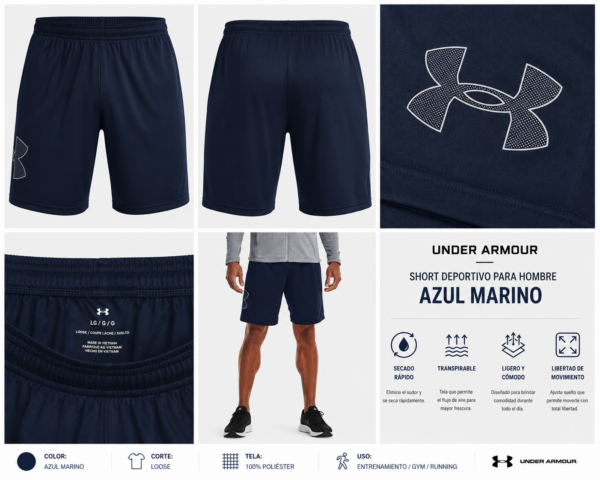 UA short azul Short Deportivo Under Armour Azul Marino Hombre | Entrenamiento Ligero