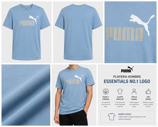 Puma azul Playera Casual Puma Azul Hombre | Essentials