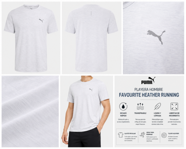 Puma blanca Playera Deportiva Puma Blanca Hombre | Favourite Heather Running