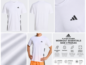 adidas blanca Playera adidas Workout Essentials Base 3 Franjas Hombre Blanca