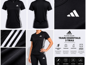 adidas negra Playera Deportiva adidas Mujer | Train Essentials 3 Tiras Negra