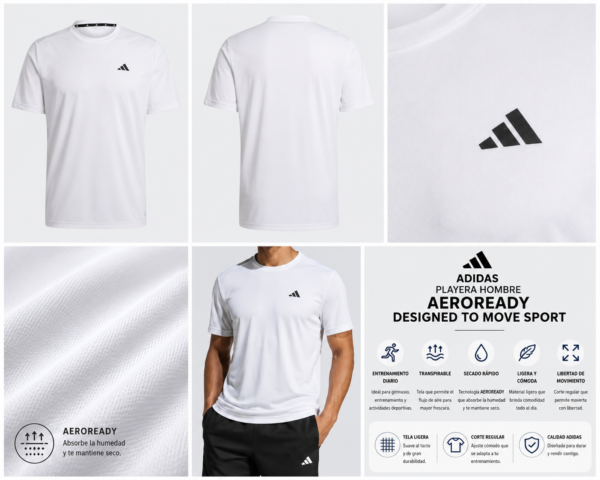 adidas blanca Playera Deportiva adidas Hombre | Aeroready Designed To Move Blanca