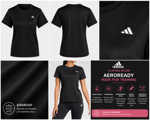 adidas negra Playera adidas Aeroready Made For Training Mujer Negra