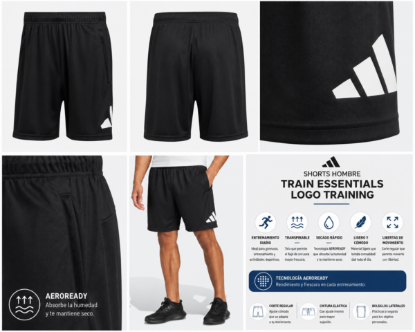 adidas negro Short Deportivo adidas Hombre Negro | Train Essentials Logo Training