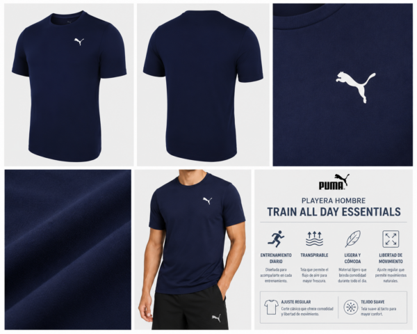 Puma azul Playera Deportiva Puma Azul Marino Hombre | Train All Day Essentials