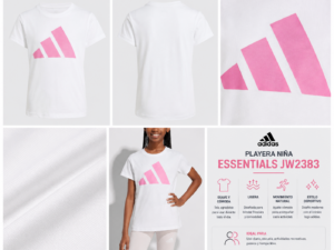 adidas blanca Playera adidas Essentials Niña | Blanca con Logo Rosa