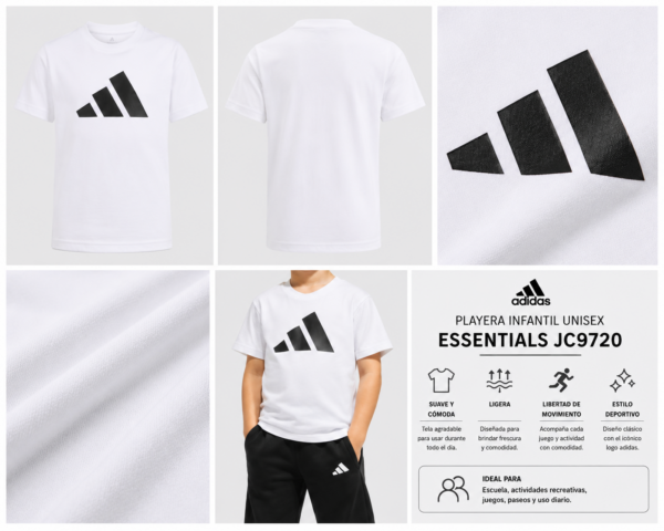 adidas blanca Playera adidas Essentials Infantil Unisex | Blanca con Logo Negro