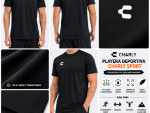 charly negra Playera Deportiva Charly Sport Negra para Hombre | Ligera y Transpirable