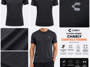 charly negro/gris Playera Charly Essentials Training Negra/Gris para Hombre | Ligera y Transpirable
