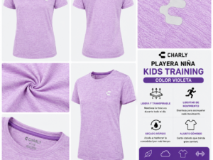 ChatGPT Image 10 jun 2026, 11_13_50 p.m. Playera Charly Kids Training Violeta para Niña | Ligera y Cómoda para Deporte