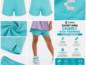 ChatGPT Image 10 jun 2026, 11_27_49 p.m. Short Deportivo Charly Kids Training Color Turquesa para Niña