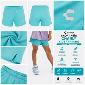 Short Deportivo Charly Kids Training Color Turquesa para Niña