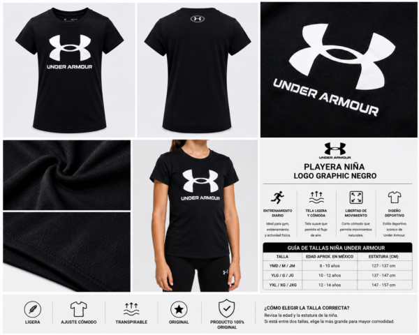 under negra Playera Under Armour Logo Negro para Mujer | Original Deportiva y Casual