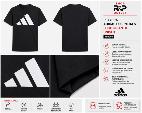 adidas negra Playera adidas Essentials Logo Infantil Unisex Negra | Cómoda y Versátil para Niños y Niñas