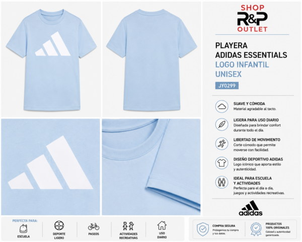 adidas azul Playera adidas Essentials Infantil Unisex Azul Claro | Cómoda y Ligera para Uso Diario