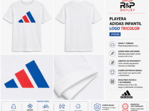 adidas blanca Playera adidas Infantil Unisex Blanca con Logo Tricolor | Estilo Deportivo