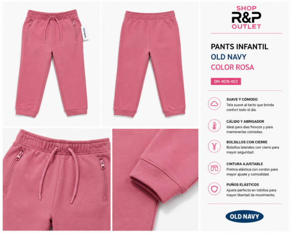 old rosa Pants Old Navy Infantil Rosa | Jogger con Bolsillos de Cierre y Cintura Ajustable